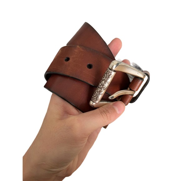 Fossil Vintage Women's Belt Brown Silver Size Small Genuine Leather - Picture 2 of 9